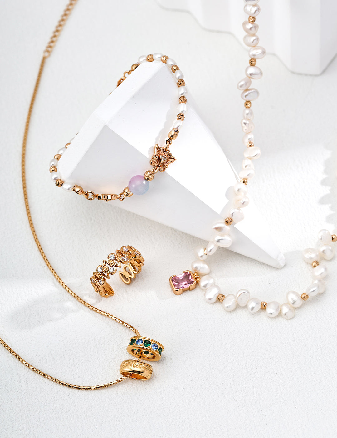 Pearl jewelry set earrings necklace ring bracelet/مجموعة مجوهرات من اللؤلؤ، أقراط، قلادة، خاتم، سوار(SL0236)
