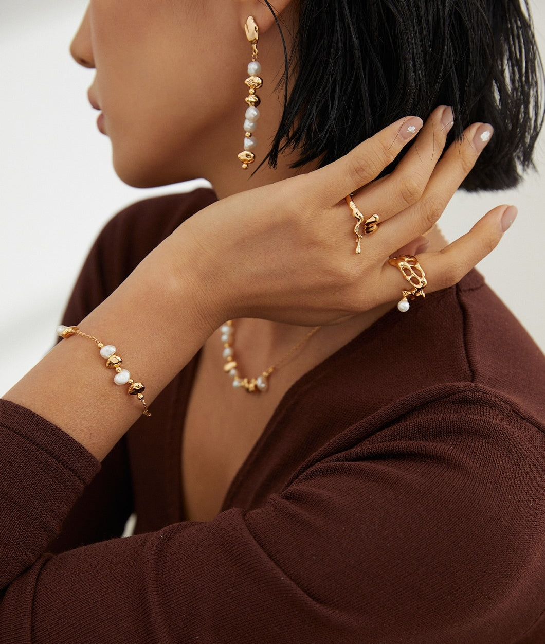 Pearl Bracelet&Earring/سواروأقراط لؤلؤ （E0854）