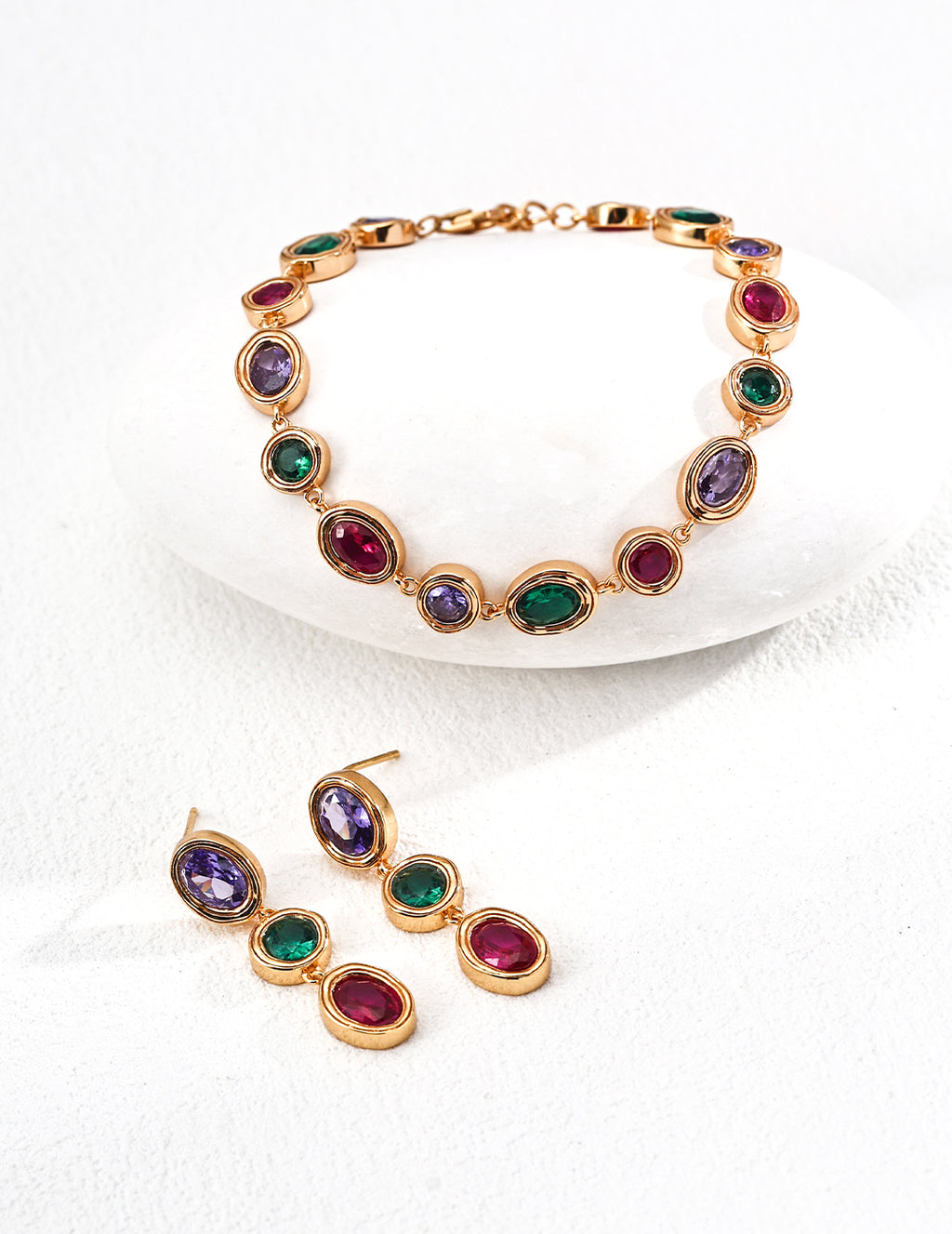 Fashionable Colorful Zircon Bracelet and Earrings/ سوار وأقراط أنيقة مزينة بزركونات ملوّنة（SL0186-2）