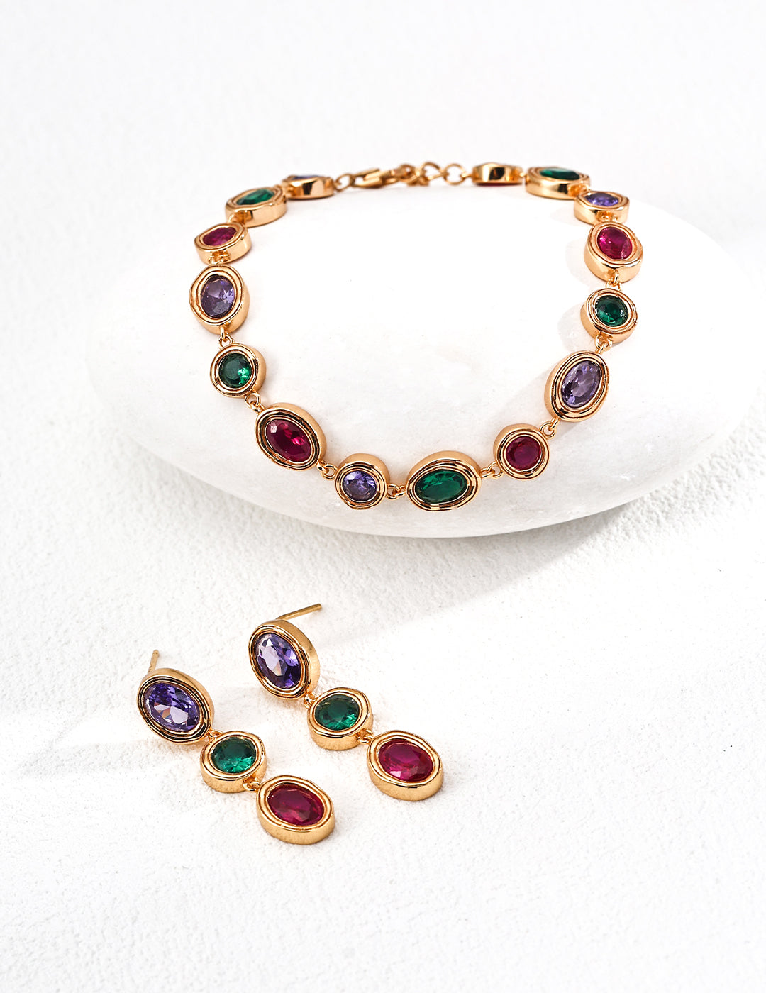 Fashionable Colorful Zircon Bracelet and Earrings/ سوار وأقراط أنيقة مزينة بزركونات ملوّنة（SL0186-2）