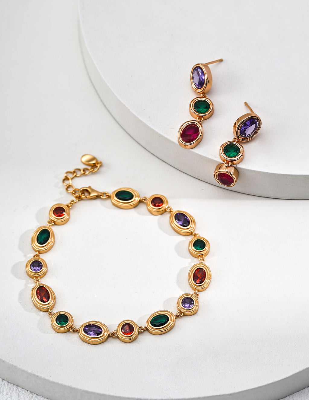 Fashionable Colorful Zircon Bracelet and Earrings/ سوار وأقراط أنيقة مزينة بزركونات ملوّنة（SL0186-2）