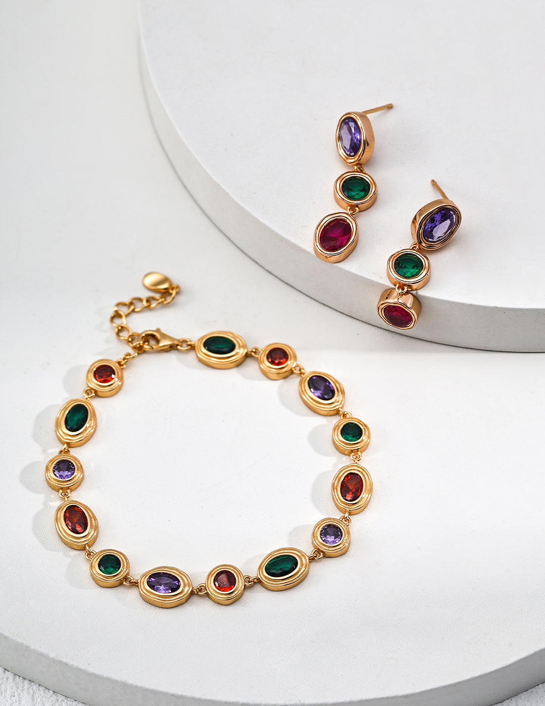 Fashionable Colorful Zircon Bracelet and Earrings/ سوار وأقراط أنيقة مزينة بزركونات ملوّنة（SL0186-2）