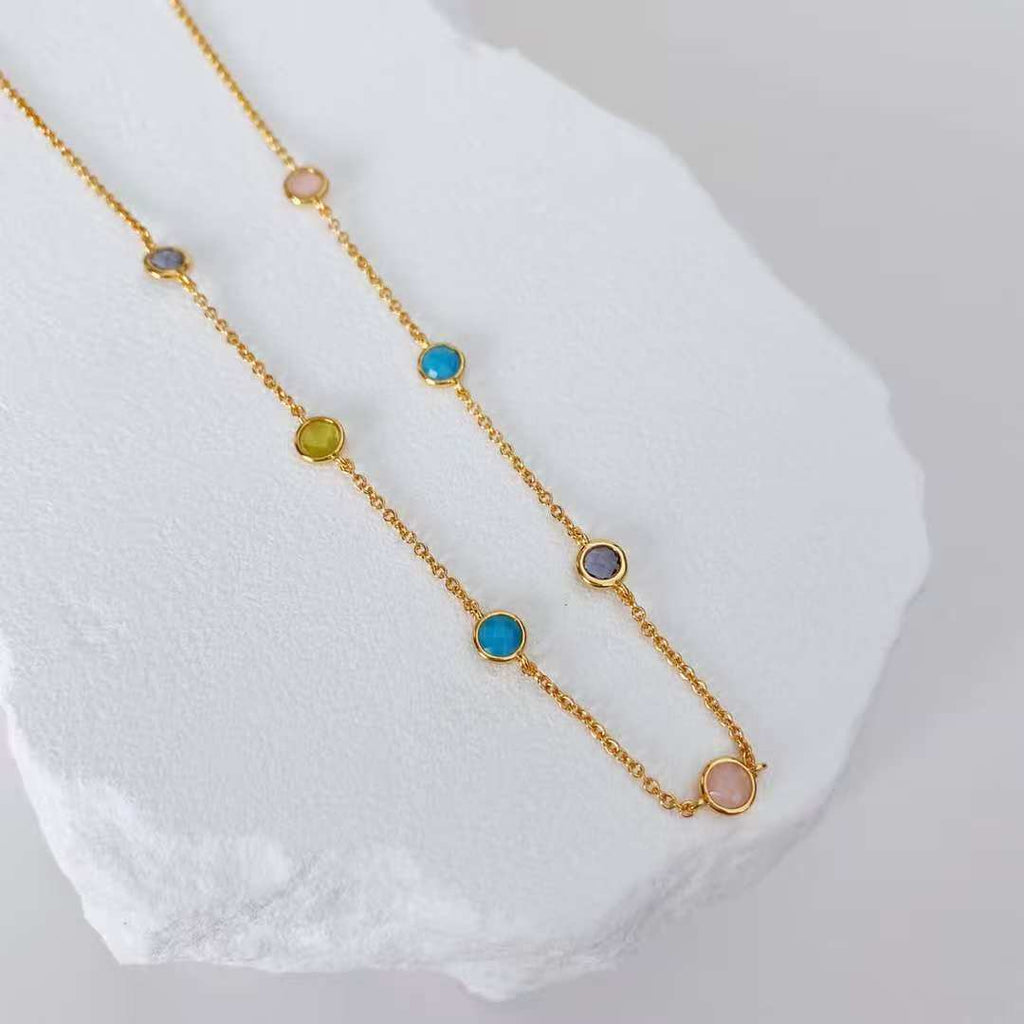 Round-Cut Color Gemstone Necklace/ قلادة بحجر كريم ملوّن مقطوع بشكل دائري（GZXL0016）