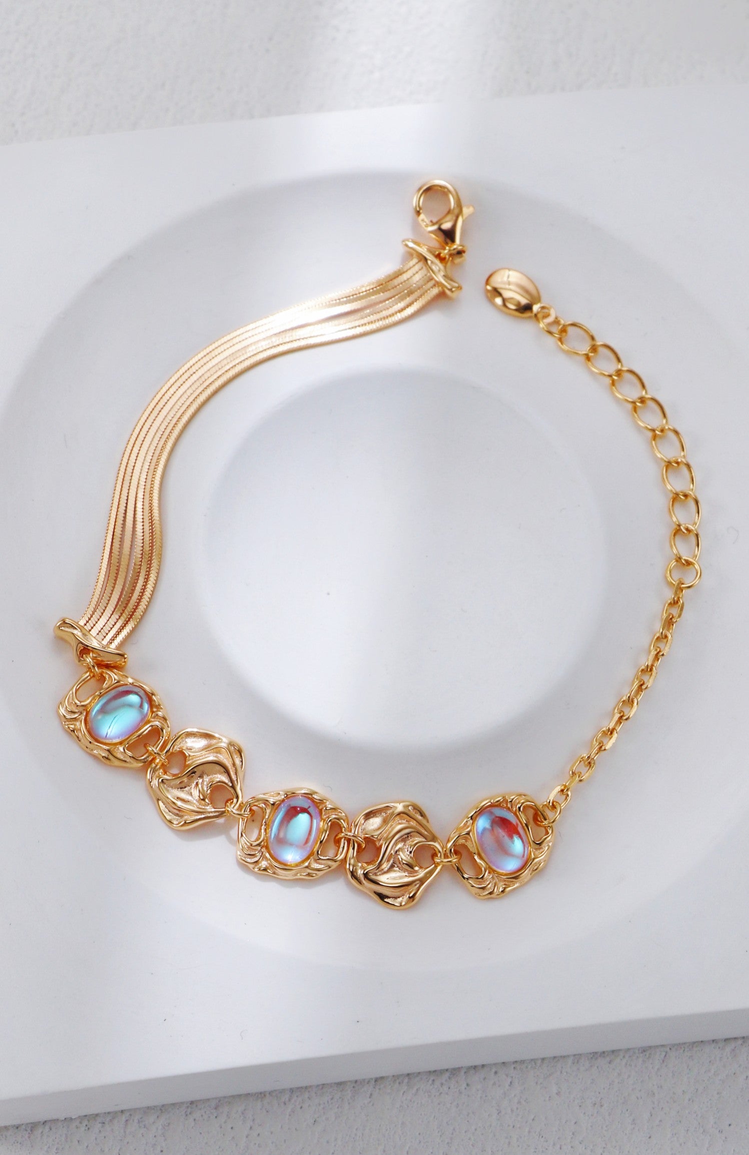 Moonstone Bracelet and Earrings/سوار وأقراط بحجر القمر（GZSL0116）